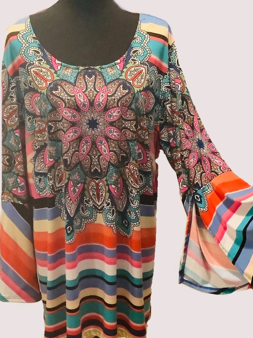 Melissa Paige Plus Size*Groovy*Bell Bottom Sleeved*Colorful Blouse